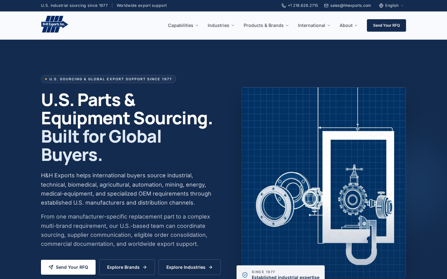 H&H Exports website homepage